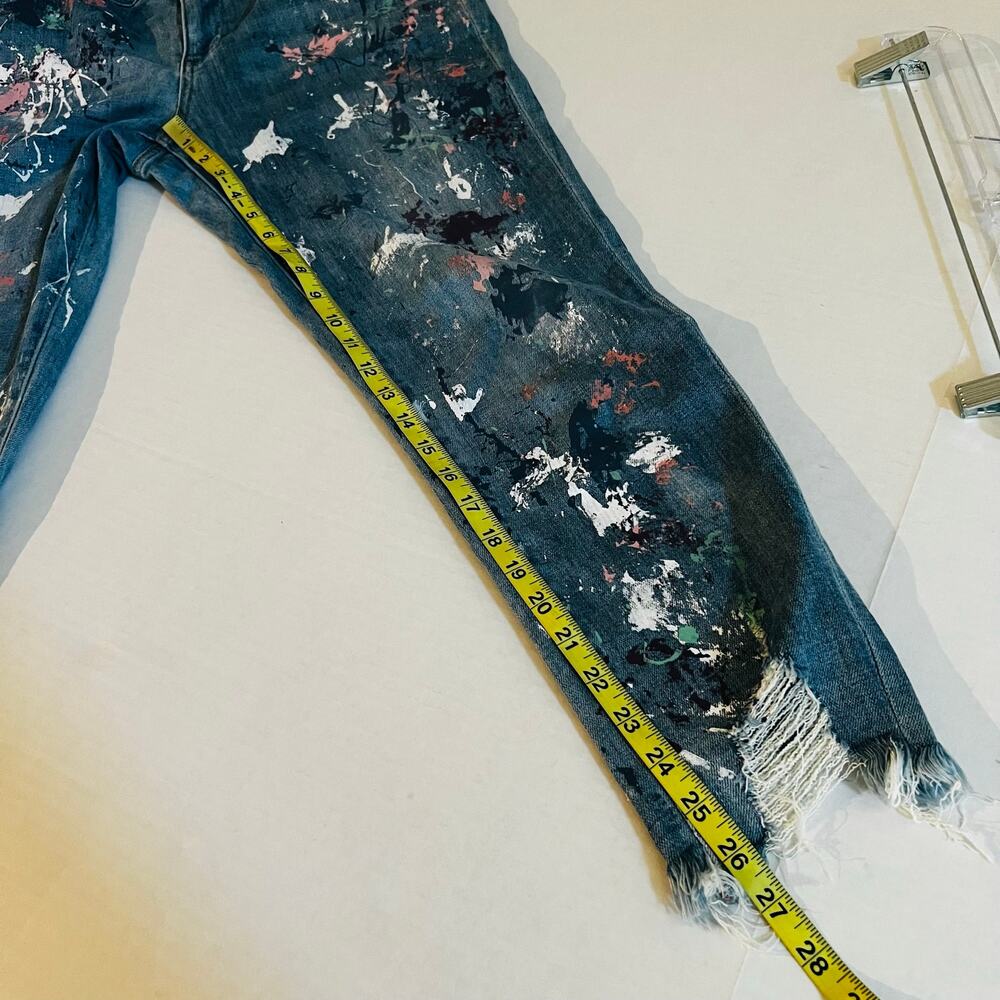 New York & Company Boyfriend Paint Splatter Raw Hem Jeans Size 8 - Picture 7 of 8